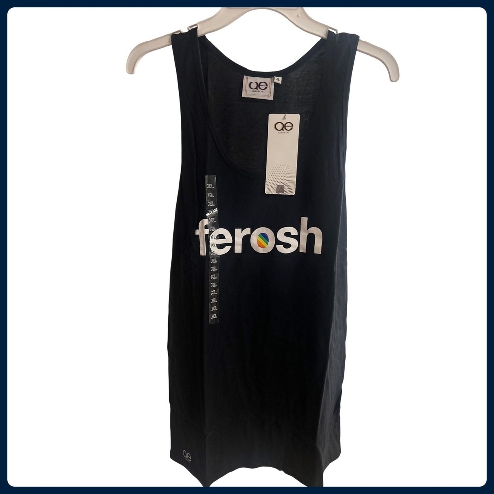 New Queer Eye Ferosh Rainbow‎ Pride LGBTQ Black Cotton Tank Top Tee L